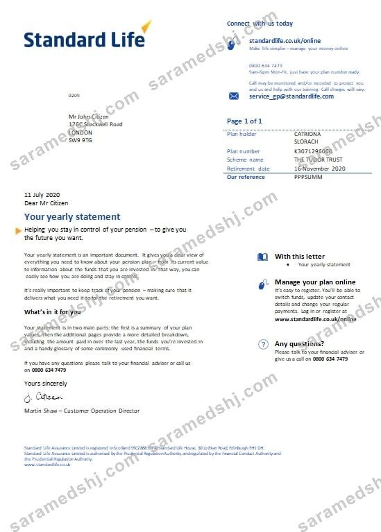 United Kingdom Standard Life utility bill template in Word and PDF format